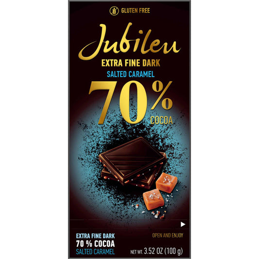 Tableta de Chocolate Negro con Caramelo 70% Cacao Jubileo emb. 100 gramos