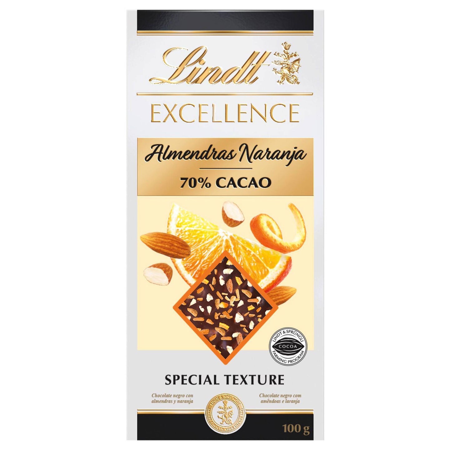 Tableta de Chocolate con Naranja y Almendra 70% Cacao Lindt Excellence 100g