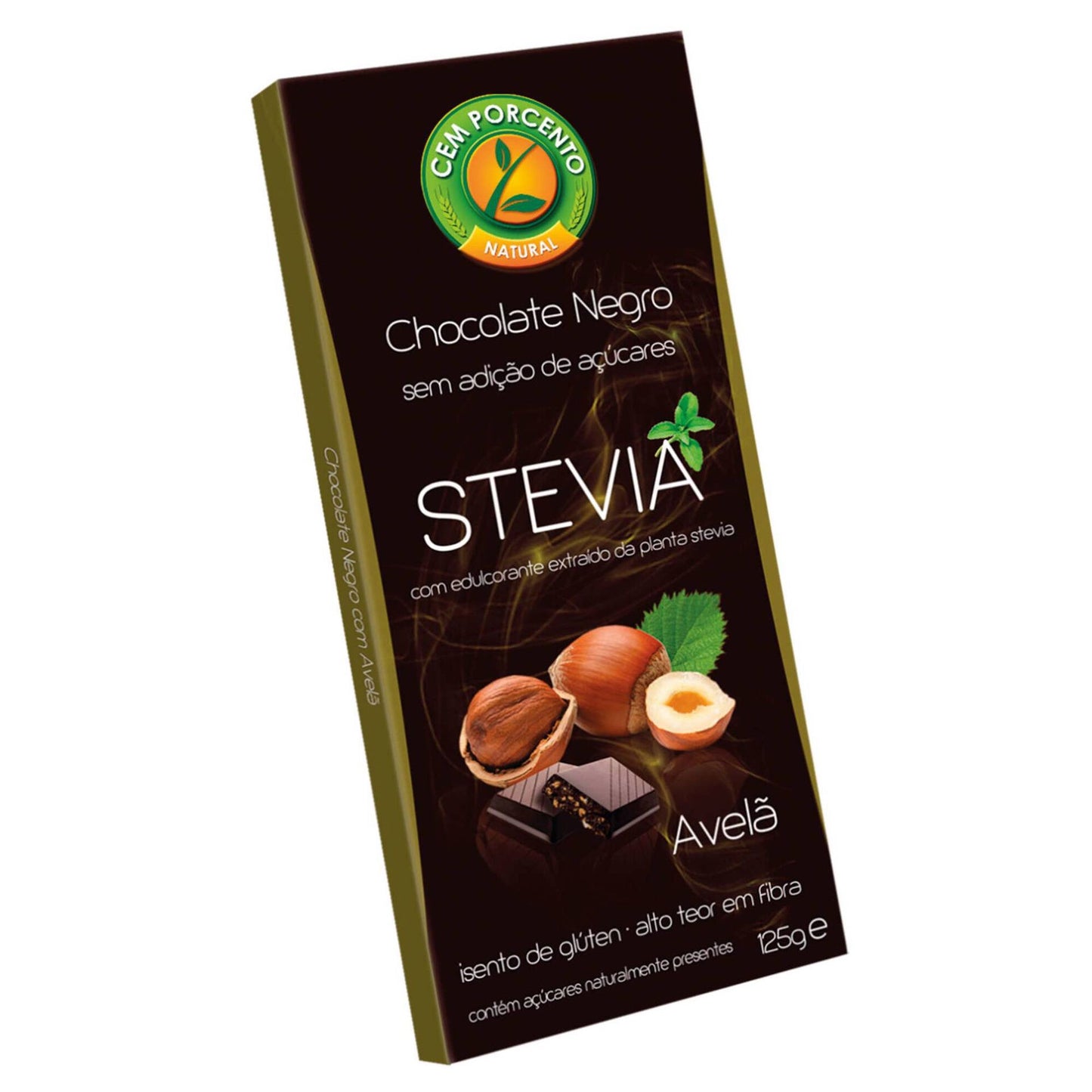 Tablete de Chocolate Negro com Avelãs Cem Porcento 125g