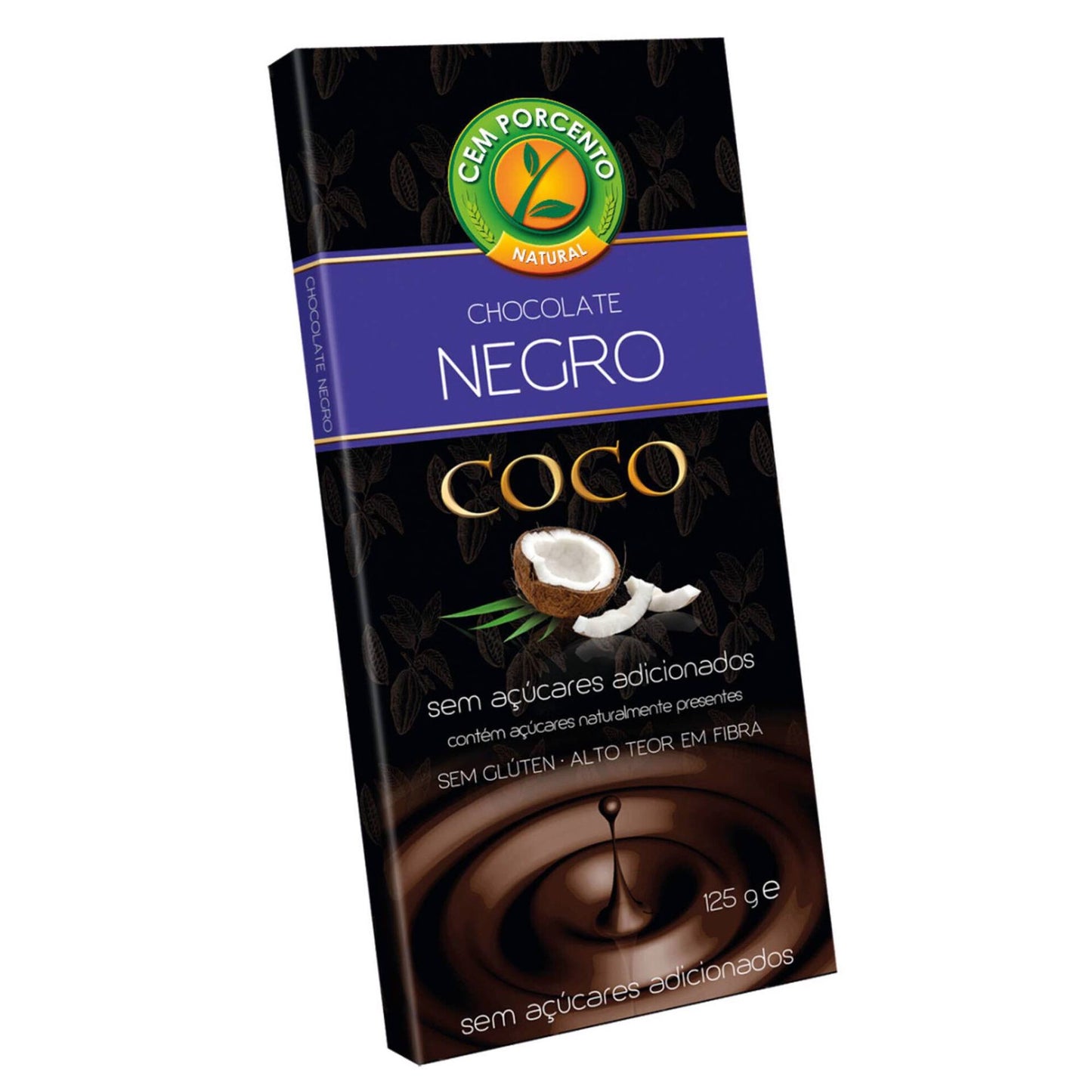 Tablete de Chocolate Amargo com Coco Cem Porcento 125g Sem Glúten