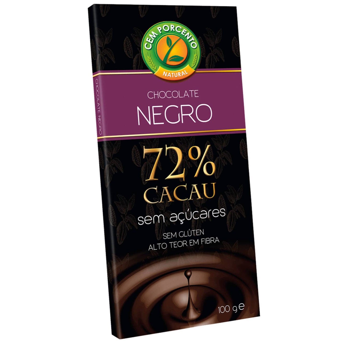 Tableta de Chocolate Negro al Cacao Cem Porcento 100g Sin Gluten 72%