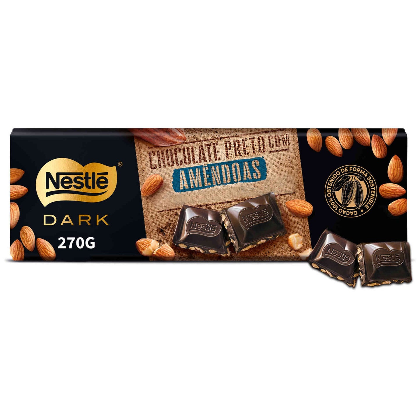 Tablete de Chocolate Amargo Amêndoa Nestlé 270g Sem Glúten