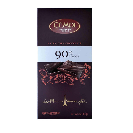 Tableta de Chocolate Negro 90% Cacao Cemoi 80 gramos