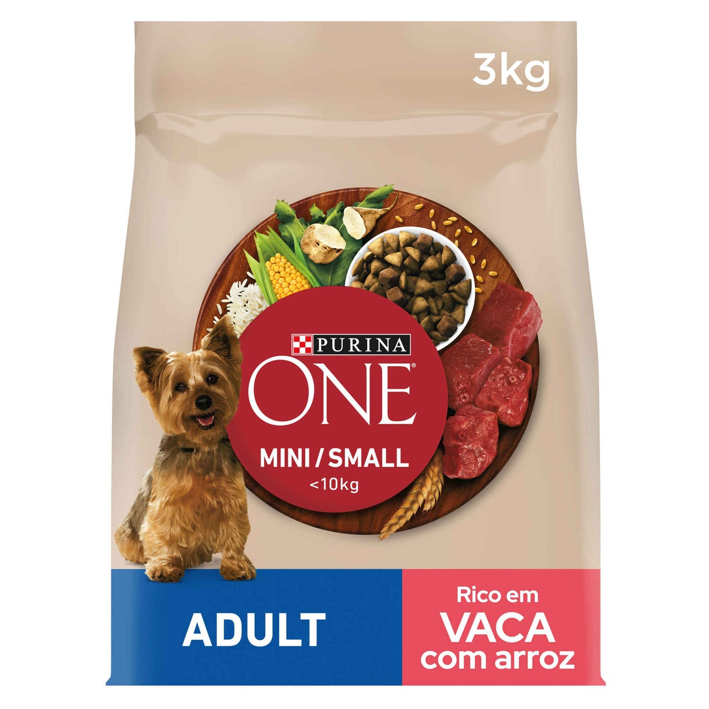Mini ou Pequeno Cão Adulto Carne e Arroz Comida Purina One Mini emb. 3kg