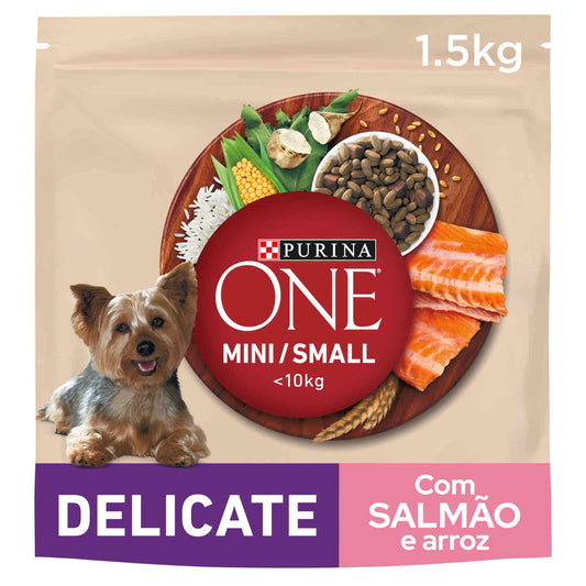 Mini Ração Cão Adulto Delicada Salmão e Arroz Purina One Mini 1,5kg