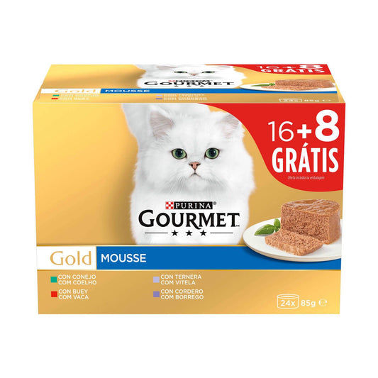 Mousse Comida Húmeda para Gatos Purina Gourmet Gold 16 x 85 gr + 8 unidades gratis