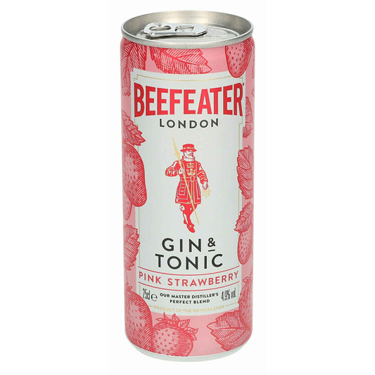 Beefeater Pink Gin and Tonic Cocktail 250ml 5% ABV strawberry flavoured ready-to-drink canned cocktail from the Mixed Ready Drinks and Top Rated Gins collections