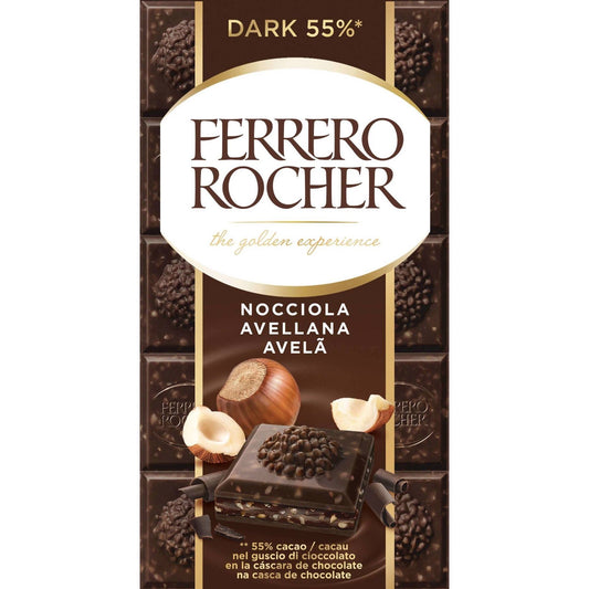 Ferrero Rocher dark chocolate and hazelnut tablet 90g slab Chocolate Tablets and Slabs