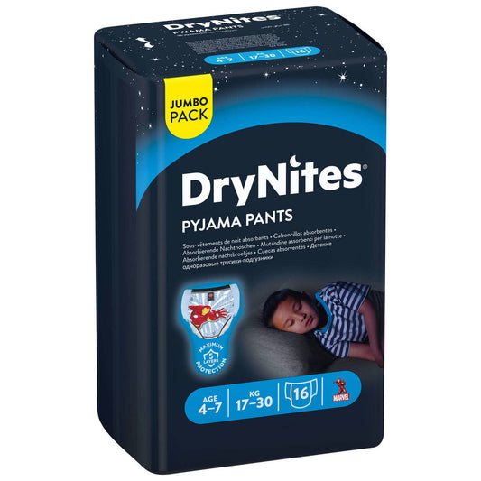 Huggies DryNites boys 17–30 kg 4–7 years 16 pack overnight bedwetting night pants protection