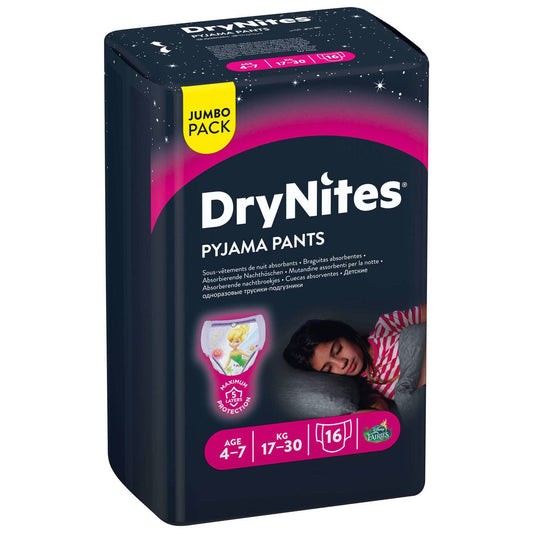 Huggies DryNites girls 17–30 kg 4–7 years 16 pack overnight bedwetting night pants protection