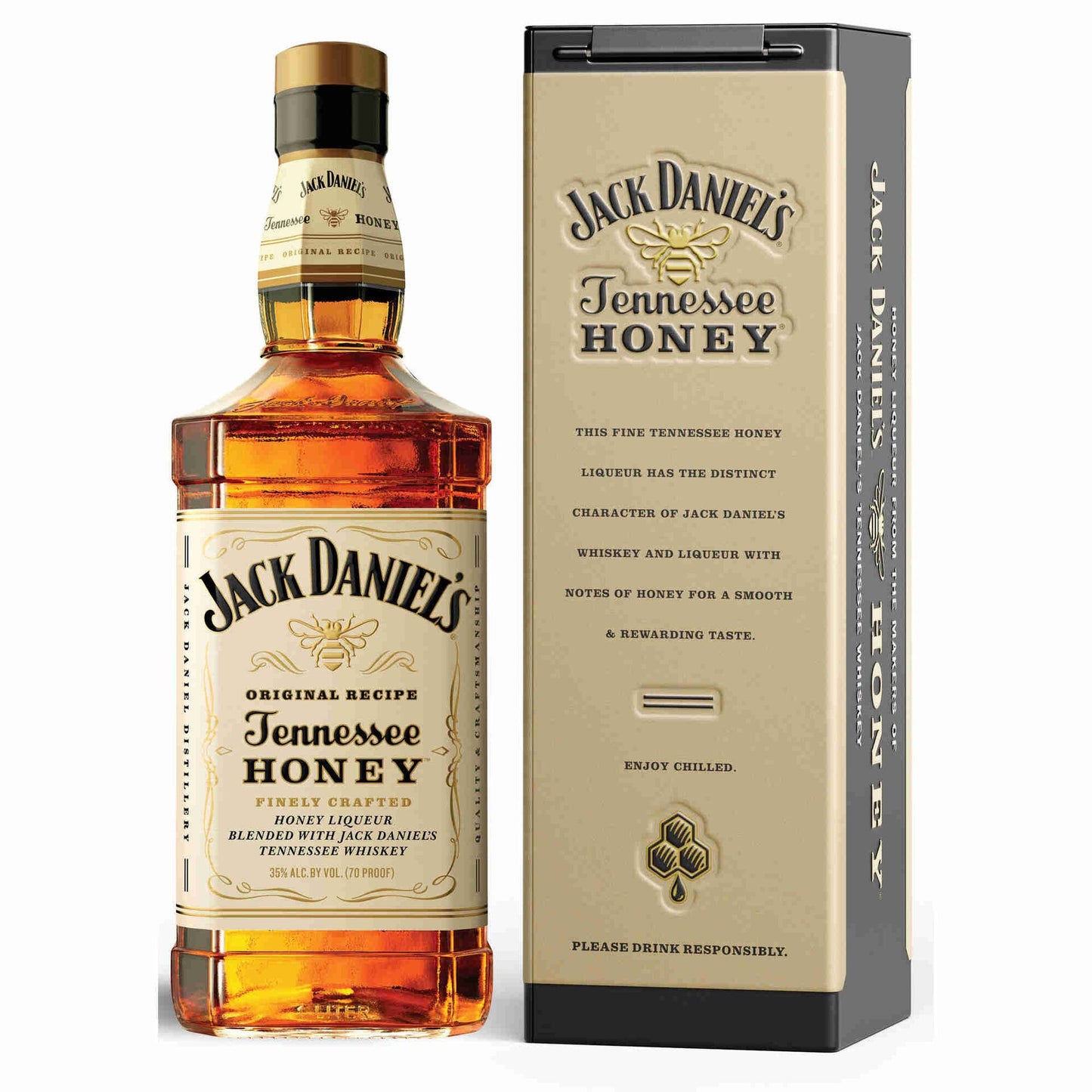 Jack Daniel's Tennessee Honey 700ml 35% ABV honey whiskey liqueur with smooth honey vanilla oak and Tennessee Whiskey character