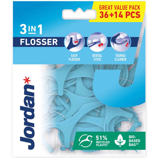 Jordan 3 in 1 dental flosser 36 pack oral care floss picks plaque removal gum hygiene family dental care