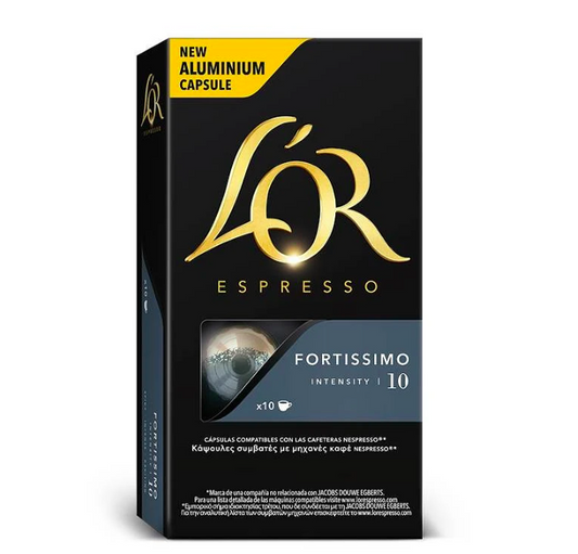 LOR Fortissimo Nespresso capsules 10 caps strong espresso coffee pods intense dark roast premium coffee