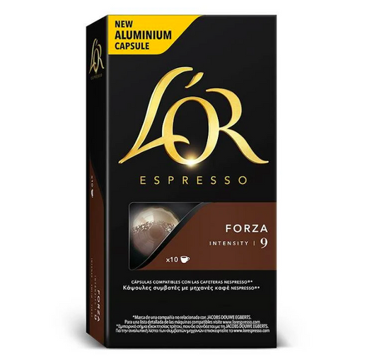 LOR Forza Nespresso capsules 10 caps intense espresso coffee pods strong dark roast premium coffee