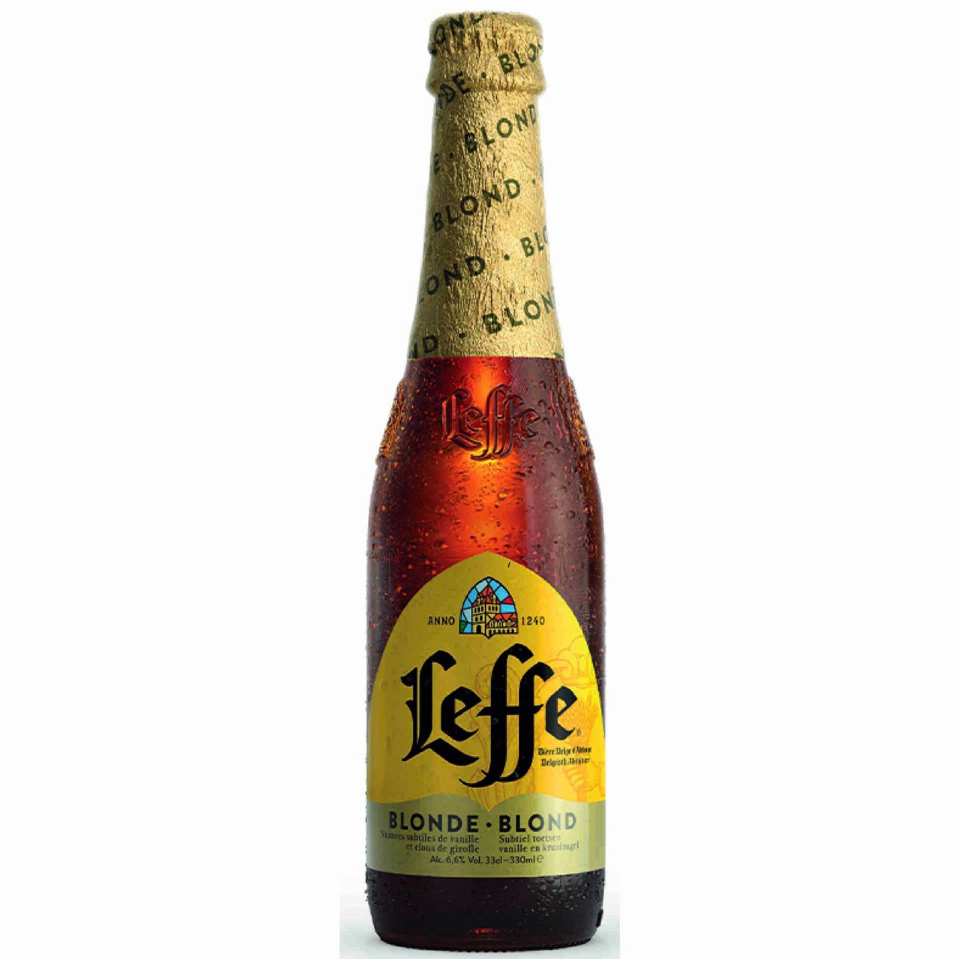 Leffe Blonde Beer 330ml 6.6 percent ABV Belgian abbey beer glass bottle premium beer Beer Craft and Premium