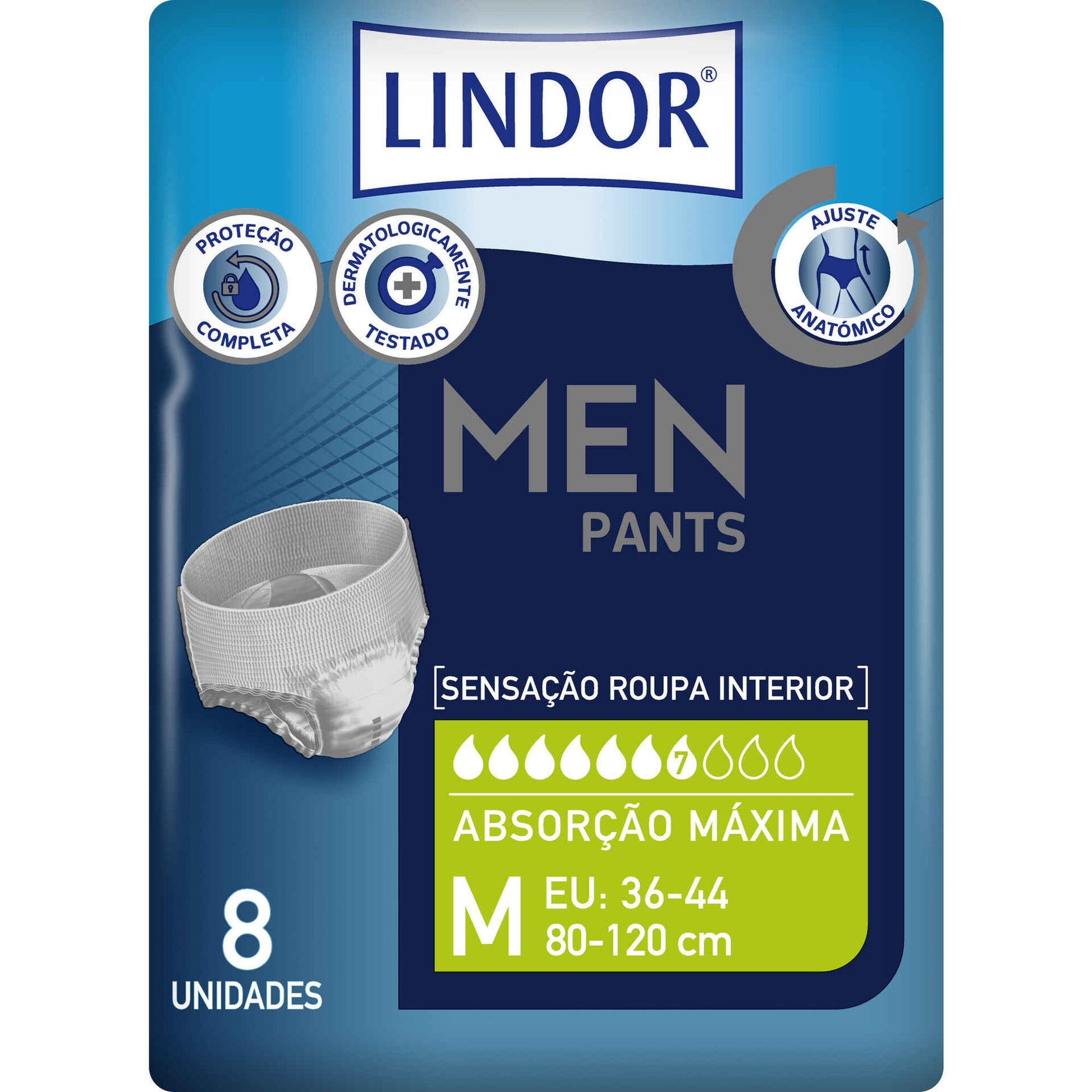 Lindor men medium absorbent briefs 80–120 cm 8 units adult diapers discreet comfort protection