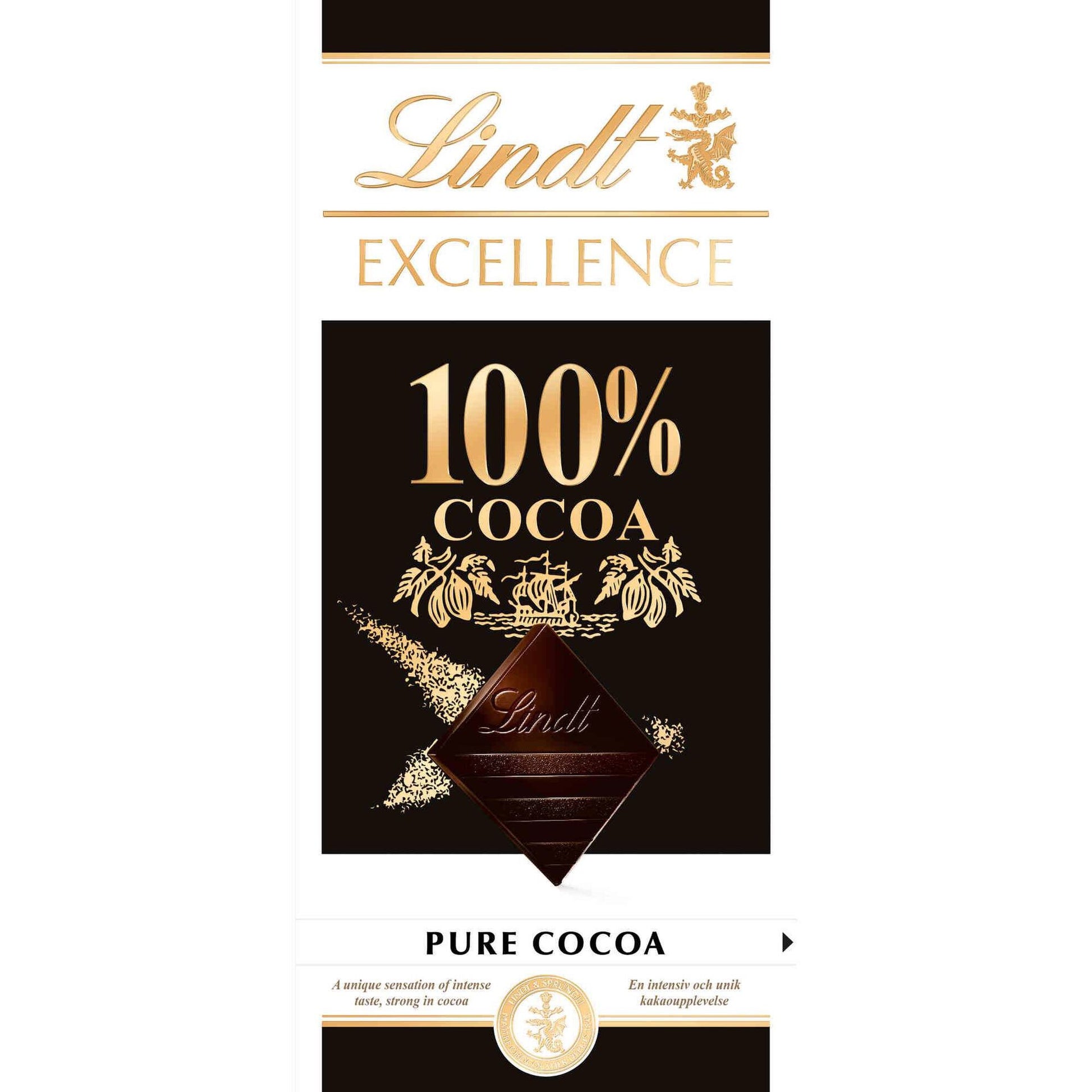 Lindt Excellence 100% Cacao 50g dark chocolate tablet intense cocoa premium Swiss chocolate South African Products