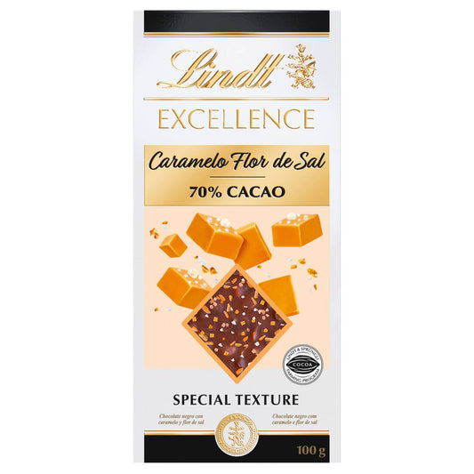 Lindt Excellence caramel and sea salt 70 percent cocoa tablet 100g dark chocolate slab Chocolate Tablets and Slabs