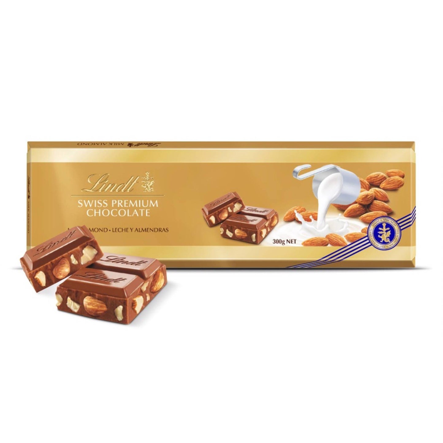 Lindt Milk Chocolate and Almond Tablet 300g XXL Swiss milk chocolate slab with whole roasted almonds South African Products