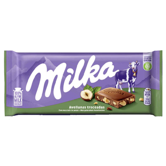 Milka Chocolate with Hazelnuts 90g Alpine milk chocolate tablet with roasted hazelnut pieces festive collection