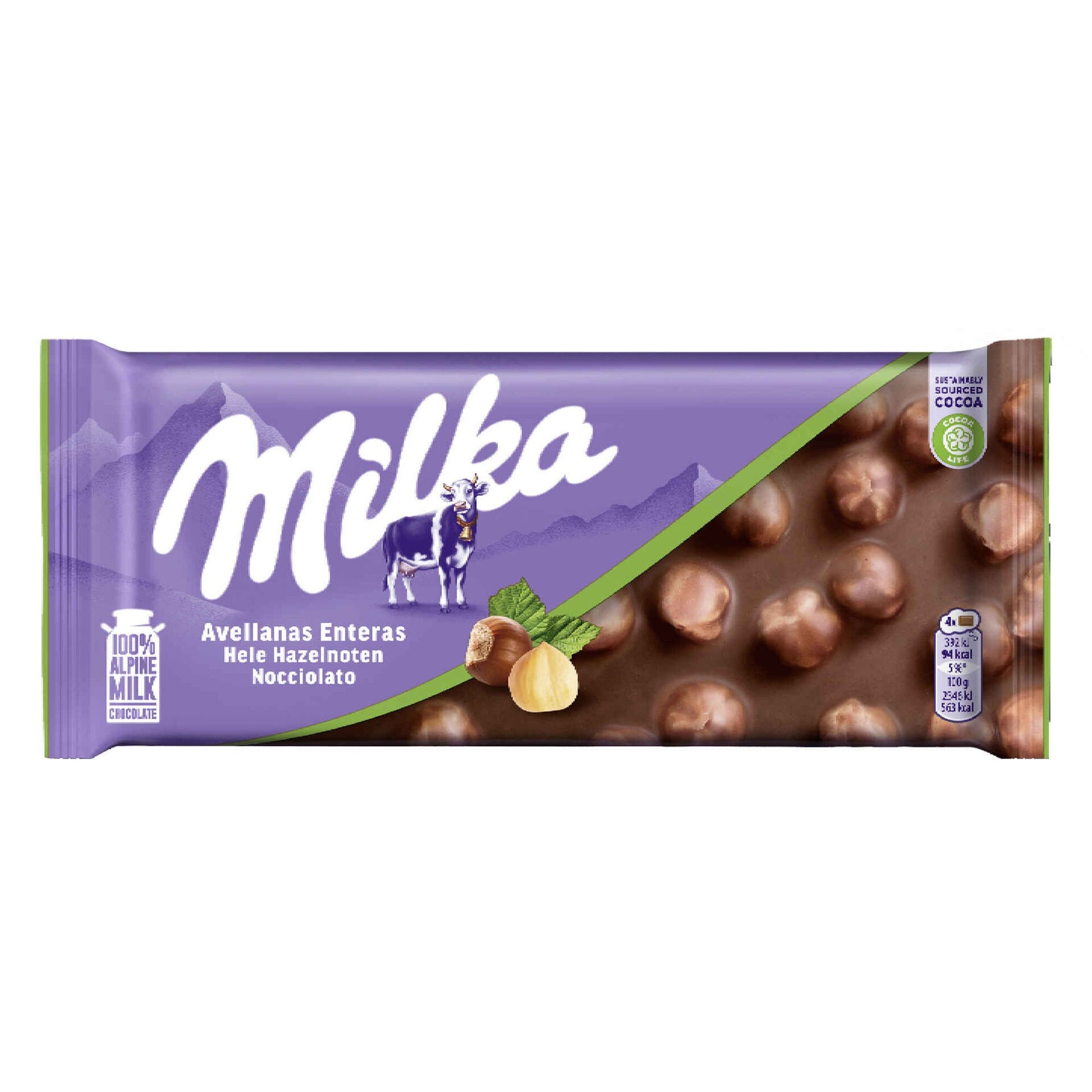 Milka milk chocolate with whole hazelnuts tablet 95g slab Chocolate Tablets and Slabs