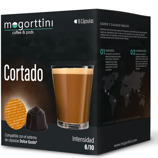 Mogorttini Cortado coffee capsules 16 pack Dolce Gusto compatible creamy espresso pods smooth milk coffee capsules