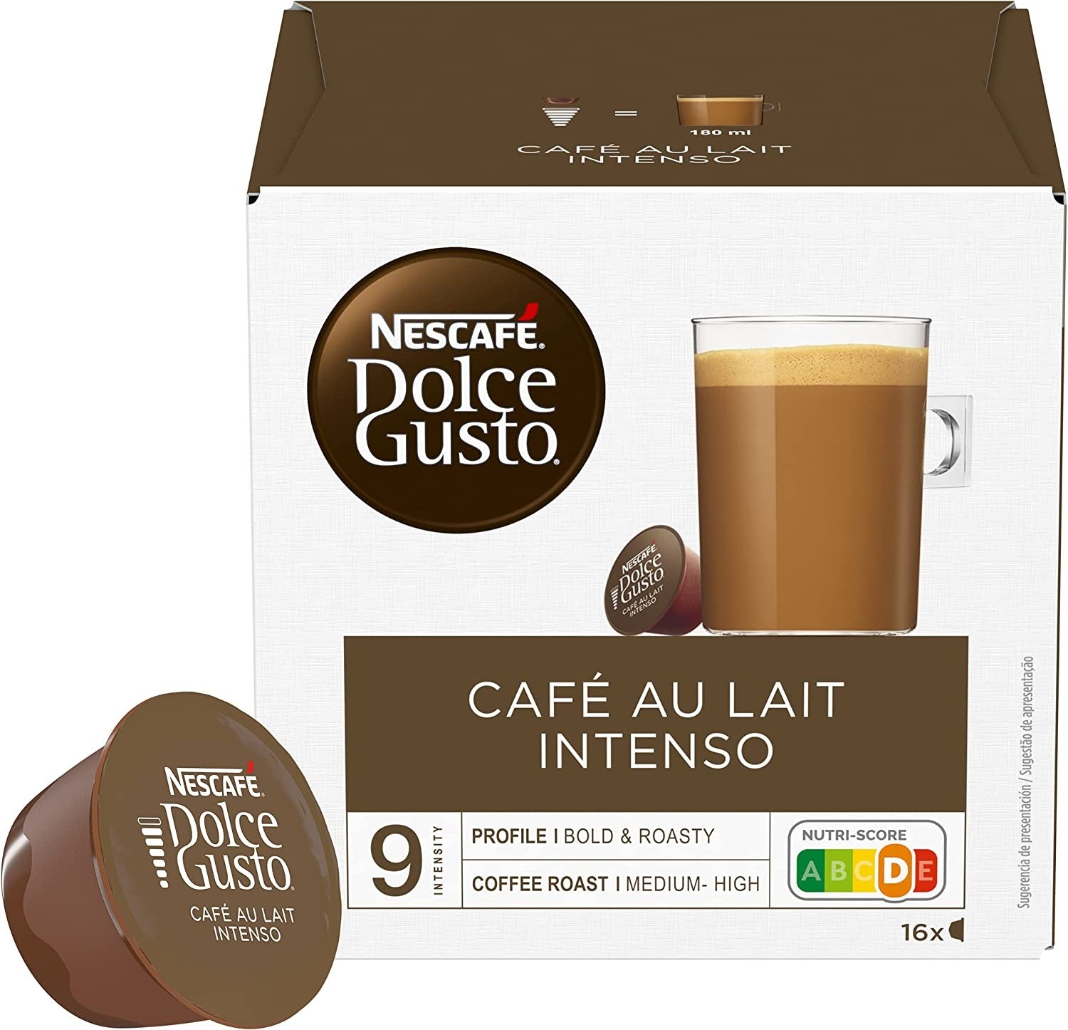 Nescafé Café Au Lait Intenso coffee capsules 16 pack Dolce Gusto compatible creamy milk coffee pods strong café au lait capsules