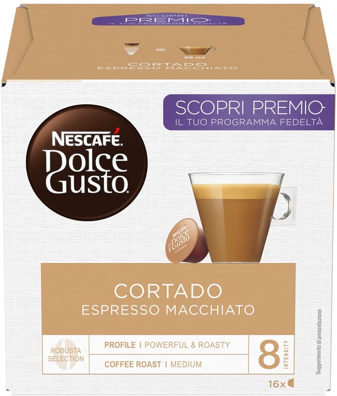 Nescafé Espresso Cortado Macchiato coffee capsules 16 pack Dolce Gusto compatible creamy espresso pods smooth cortado coffee capsules