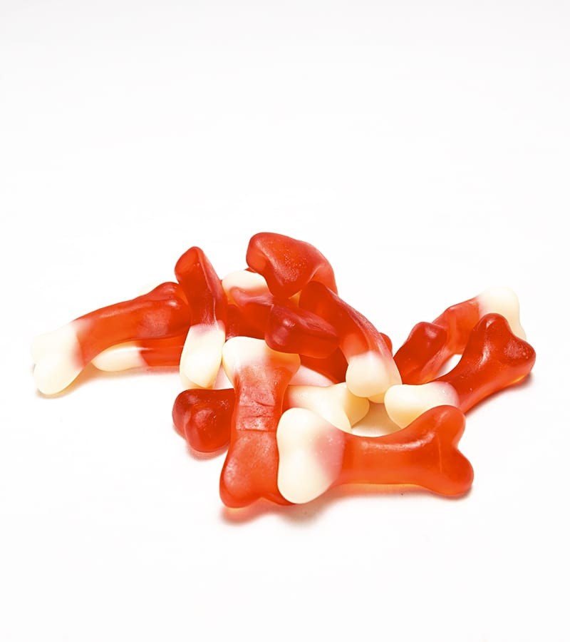 Shiny gummy bones by weight glossy fruity gummy sweets pick and mix