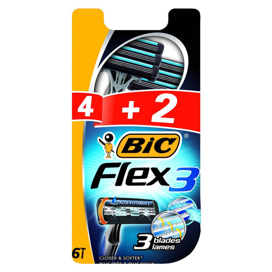 bic flex3 disposable blades pack of 6 triple blade razors flexible shaving grooming personal care