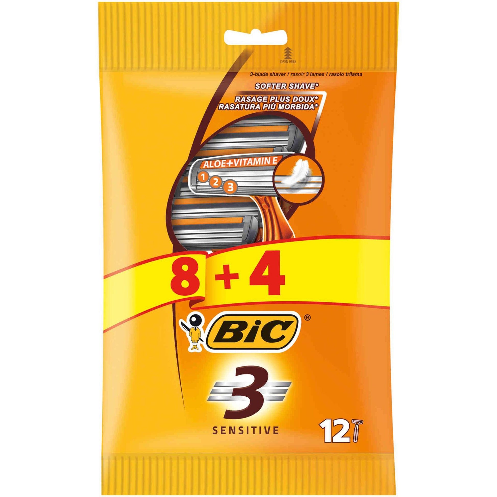 bic sensitive 3 disposable blades pack of 12 triple blade razors sensitive skin shaving grooming personal care