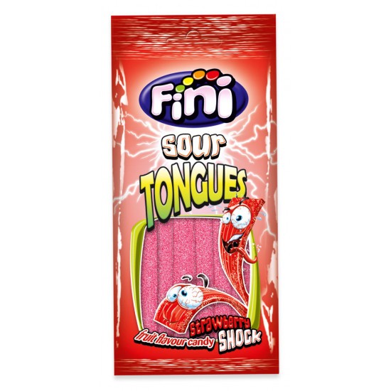 fini sour tongues strawberry 90g chewy sour candy strips strawberry gummy belts sour sweets