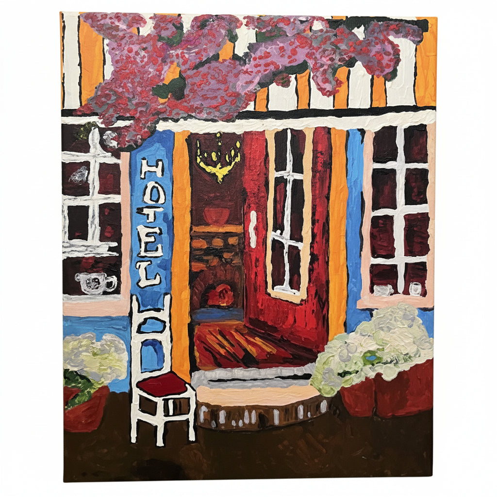 hand painted cafe scene canvas 25x35cm colorful textured wall art cozy home decor coffee shop artwork