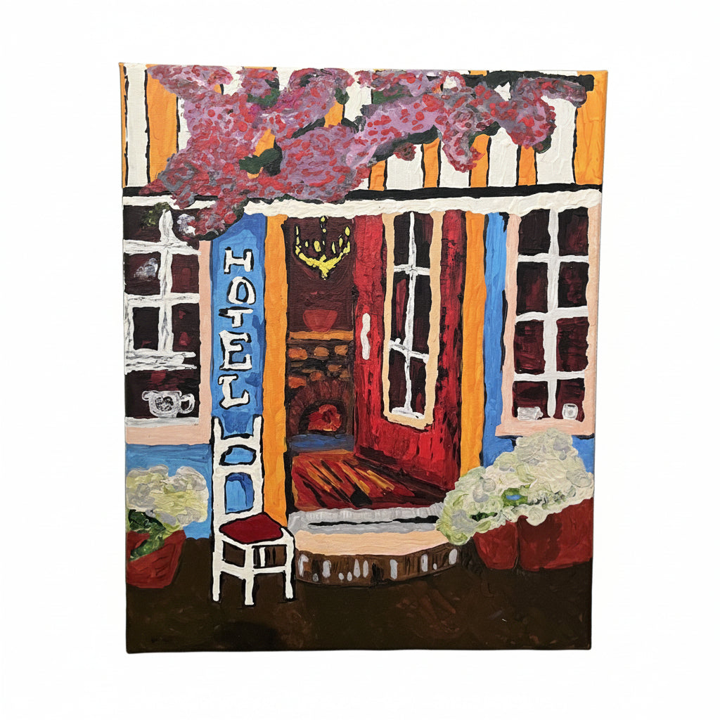 hand painted cafe scene canvas 25x35cm colorful textured wall art cozy home decor coffee shop artwork