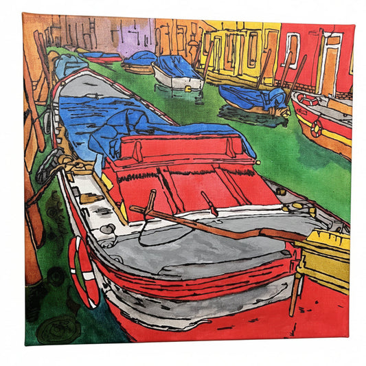 hand painted venice canal boats canvas 40x40cm textured wall art european travel decor