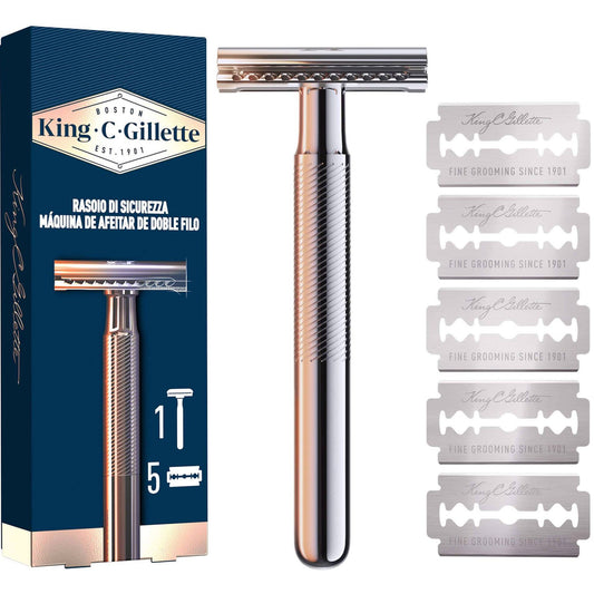 king c gillette double edge safety razor with 5 blades premium traditional wet shaving set