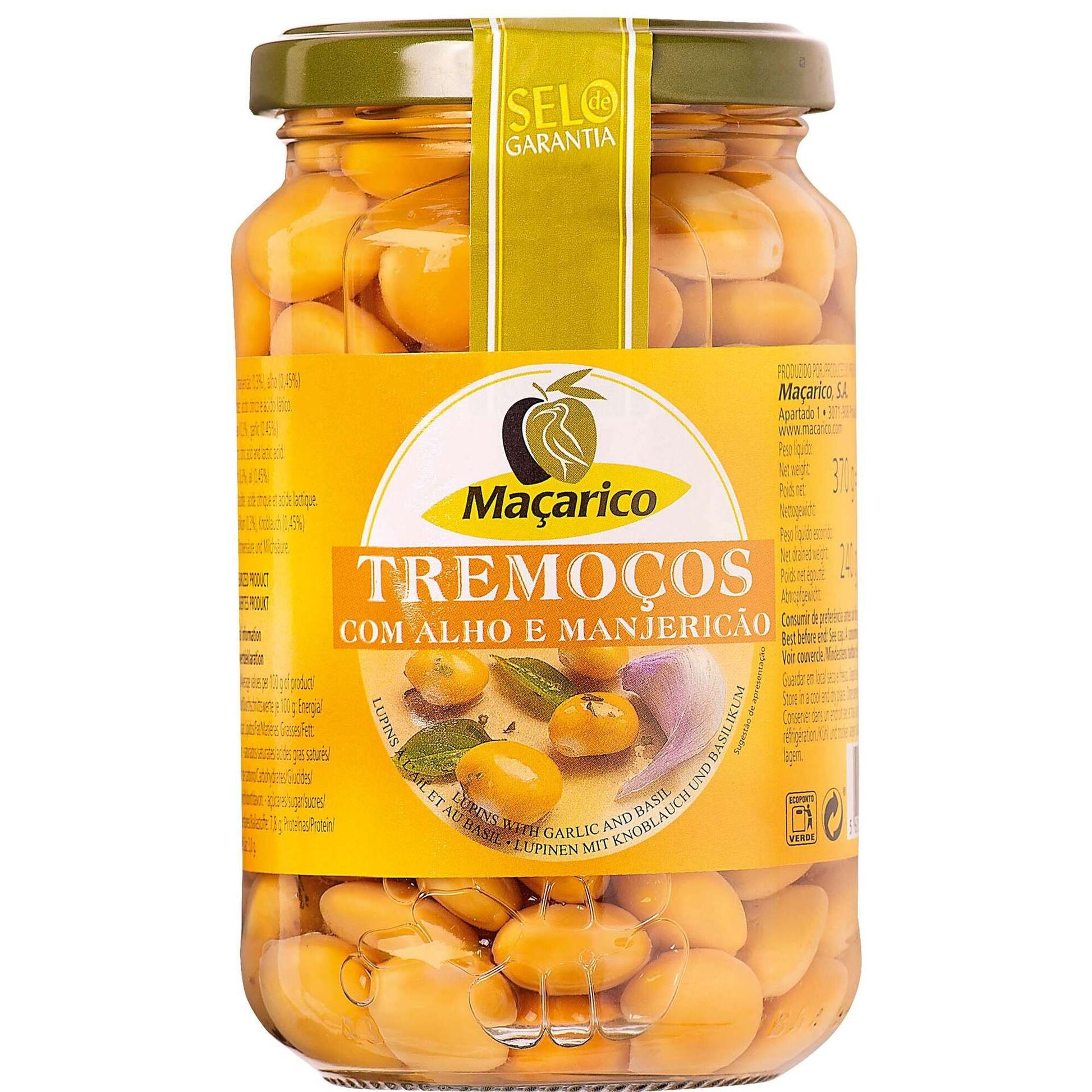 lupin beans with garlic and basil 240g macarico portuguese tremoco glass jar