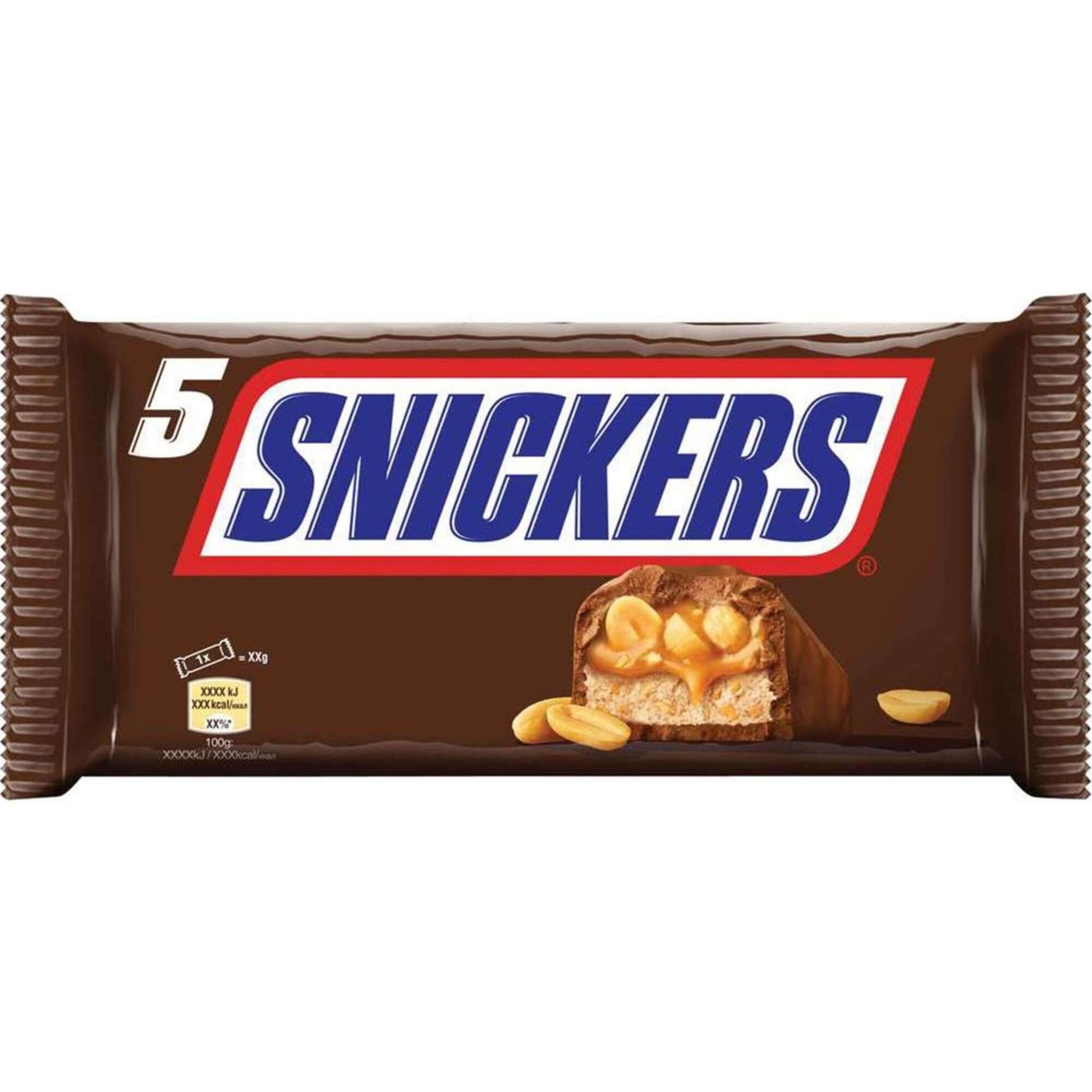 snickers chocolate peanut and caramel snack 250g pack five chocolate bars with peanuts caramel nougat milk chocolate classic snickers multipack