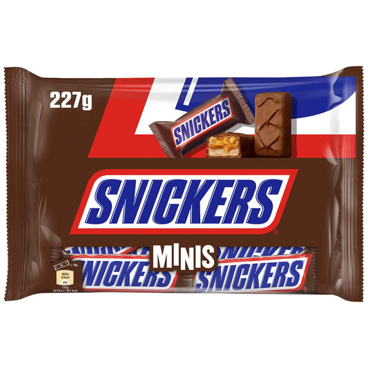 snickers mini chocolate snacks with peanuts and caramel 227g sharing bag milk chocolate peanut caramel nougat mini chocolate bars